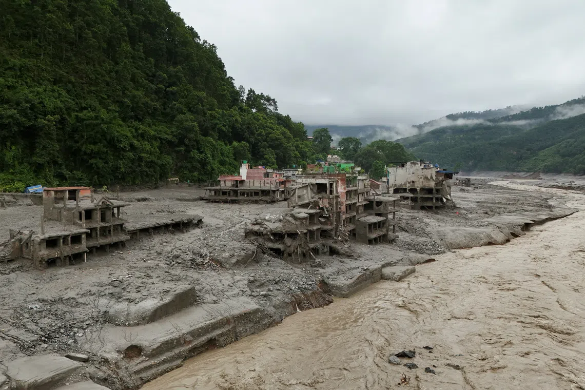 Flood damage along the Trishuli river system in Nepal