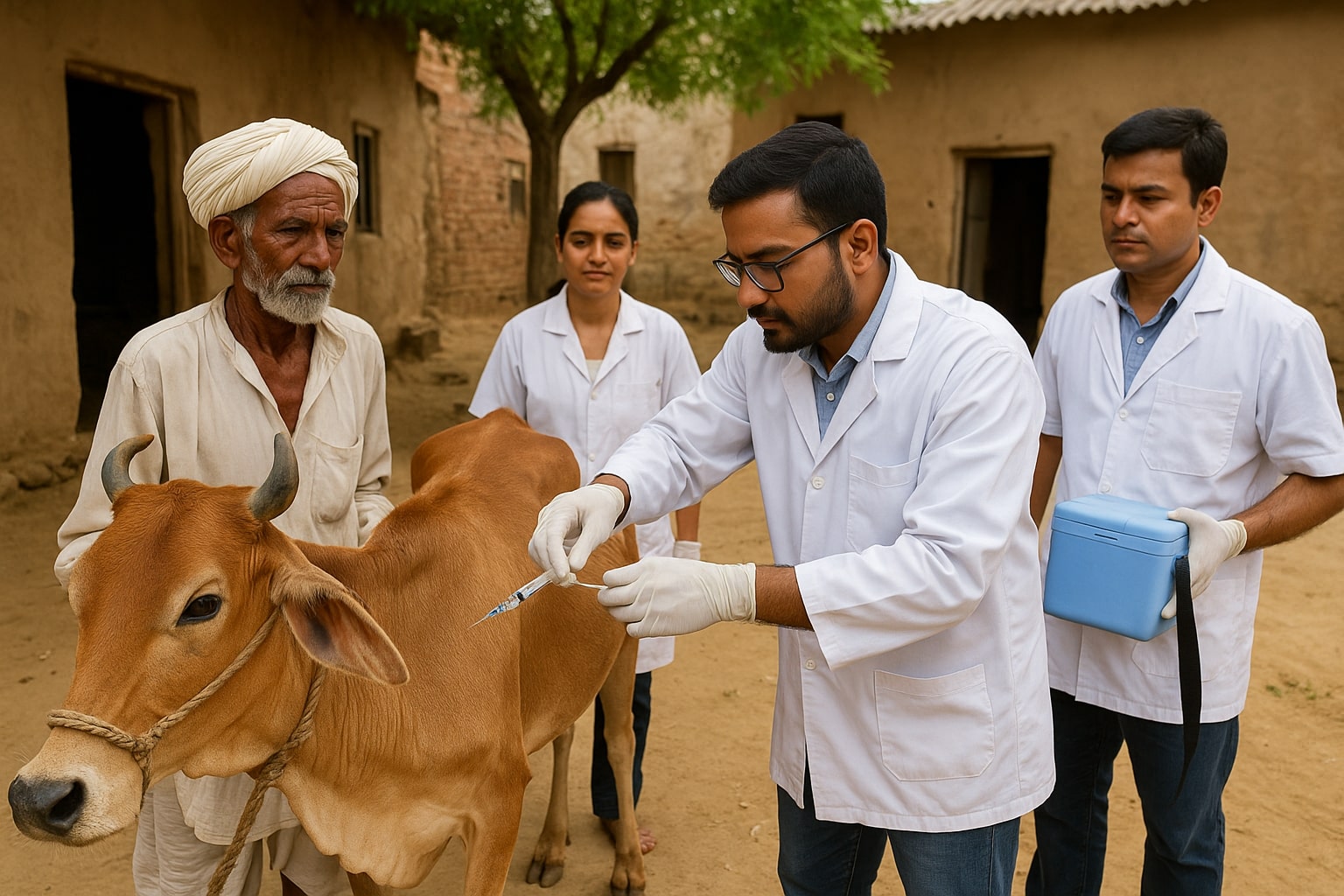 Veterinary team vaccinating cattle - representative image