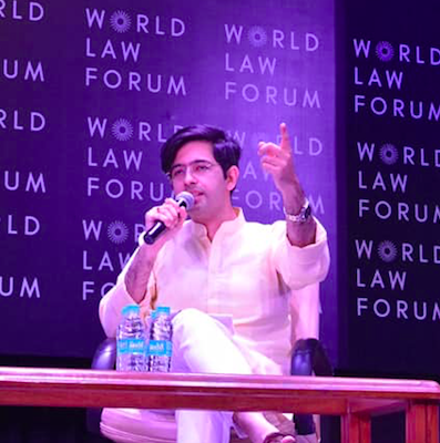 Raghav Chadha speaking at the World Law Forum - file photo