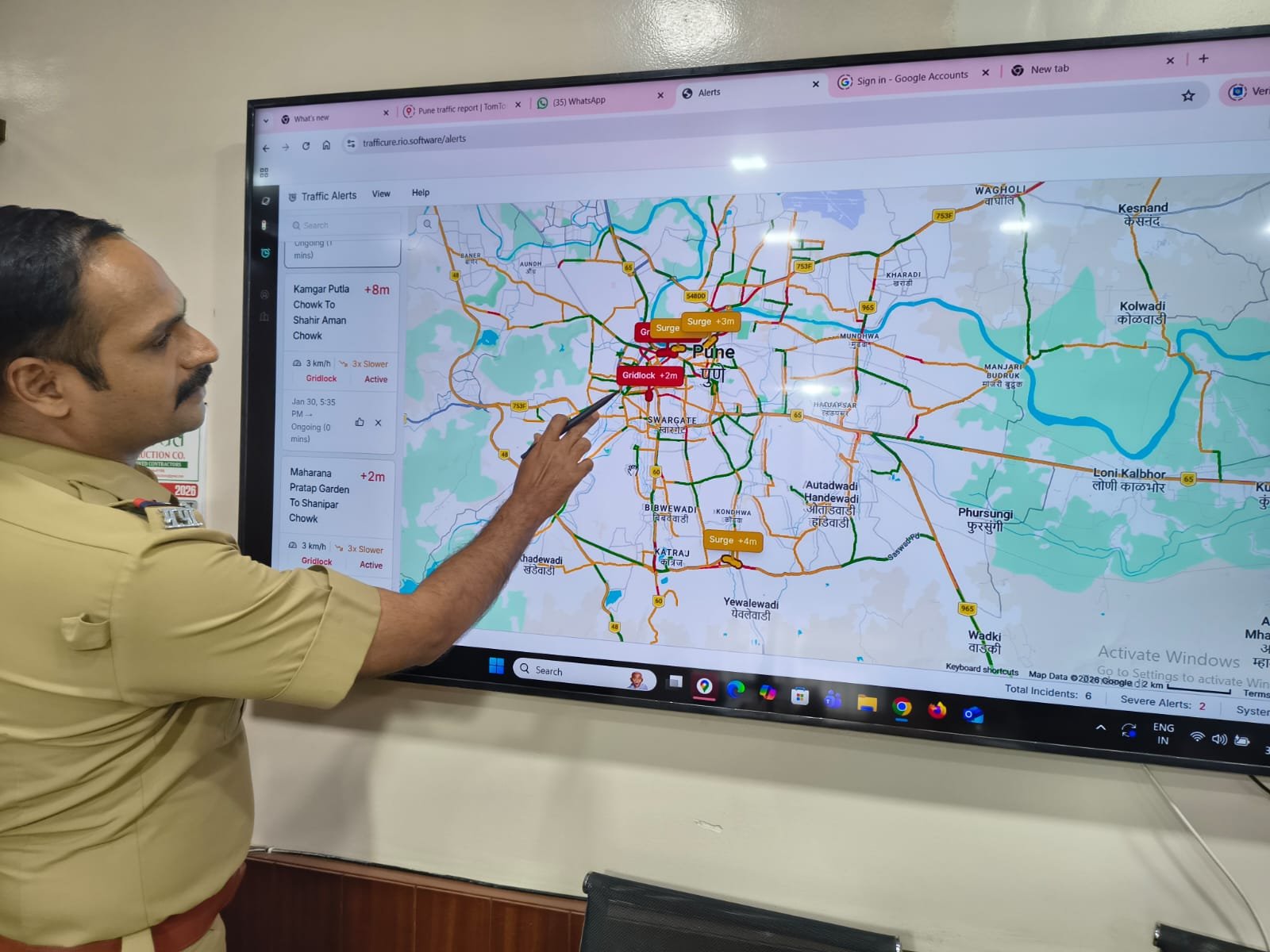 Pune traffic police officer reviewing the AI-enabled Trafficure dashboard