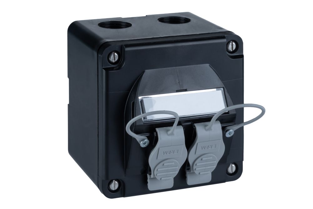 SM DAConnection Box IP67, II, 87x87, Cat.6A, 2 Port, black eCatalog