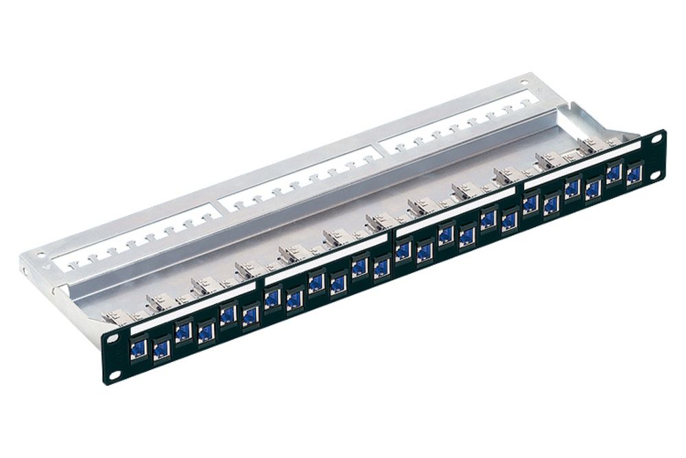 19 1U ST Patch Panel 24xRJ45/s, R10 Cat.6, blk, fully pop.