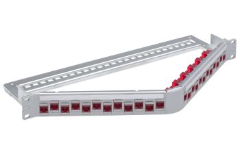 19" 1U Angled Patch Panel 24xRJ45/u, Cat. 6<sub>A</sub> EL, Snap-in