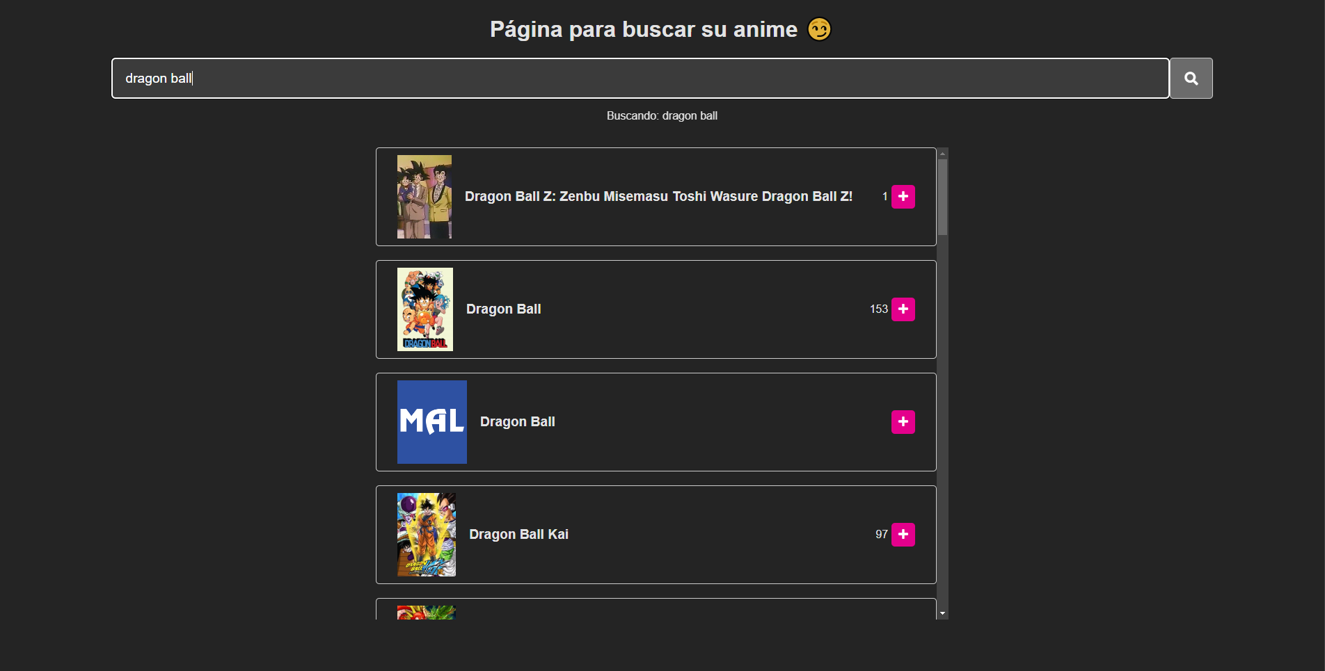 Anime Tracker App, captura 1