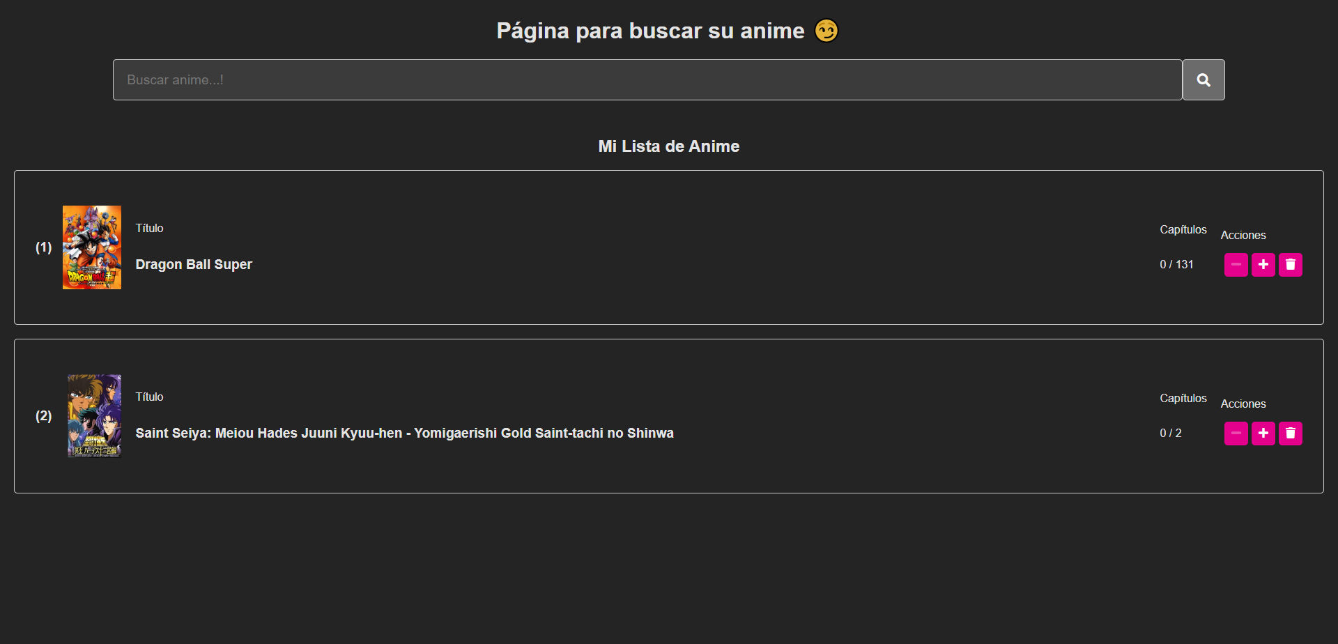 Anime Tracker App, captura 2