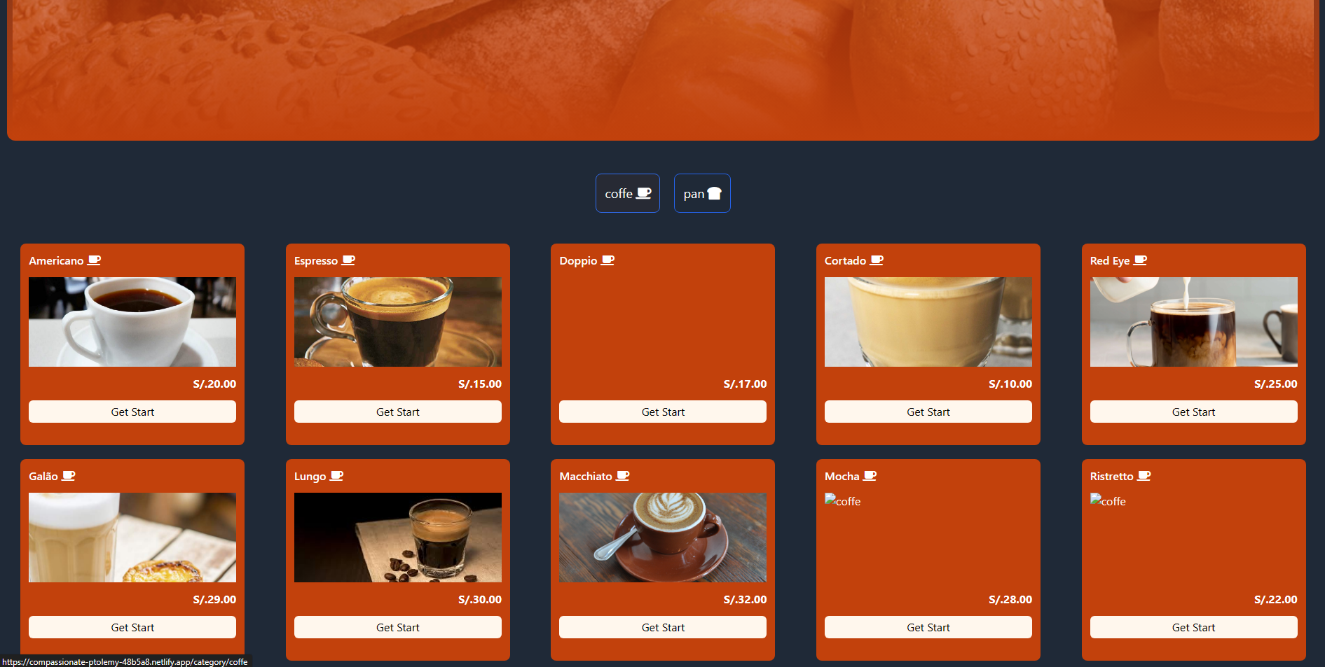 Coffe App, captura 2