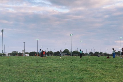 My son asking for his water bottle at flag football practice.