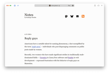 Screenshot of a post entitled “Reply guys” in my blog, in a macOS Safari window.