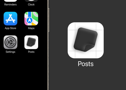 Post App Icon proposal rendered in an iPhone mockup.