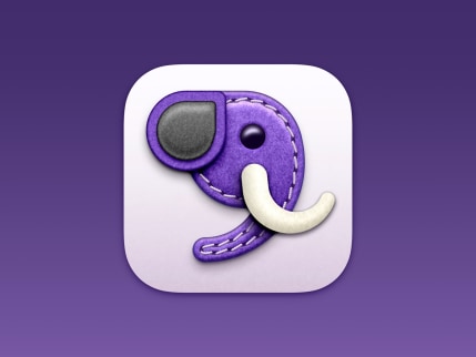 A cute, purple elephant app icon made out of felt and sewing stitches.