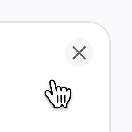 A cursor pointer hovering over the close button in a modal dialog box.