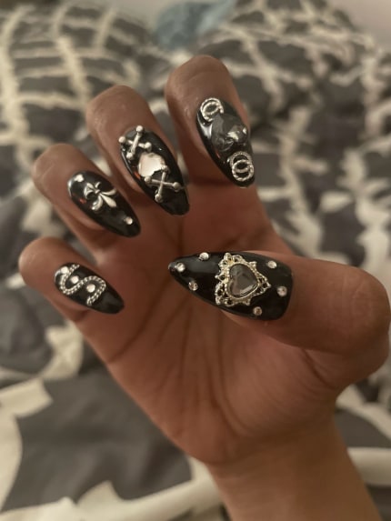 Black goth nails with jewels
