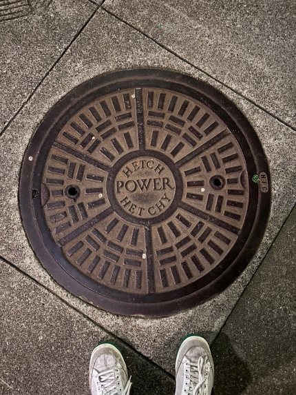 Manhole cover that reads: hetch hetchy power