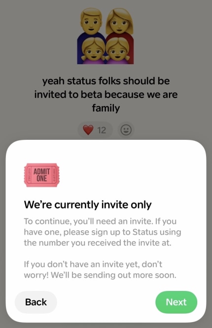 Status app is currently invite only