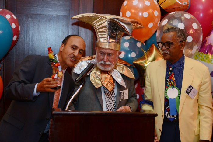 (From left to right) Tony Michaels, President & CEO, The Parade Company; Austin Kanter, 2016 Distinguished Grand Jester; Luther “Skip” Rosemond, 2015 Distinguished Grand Jester