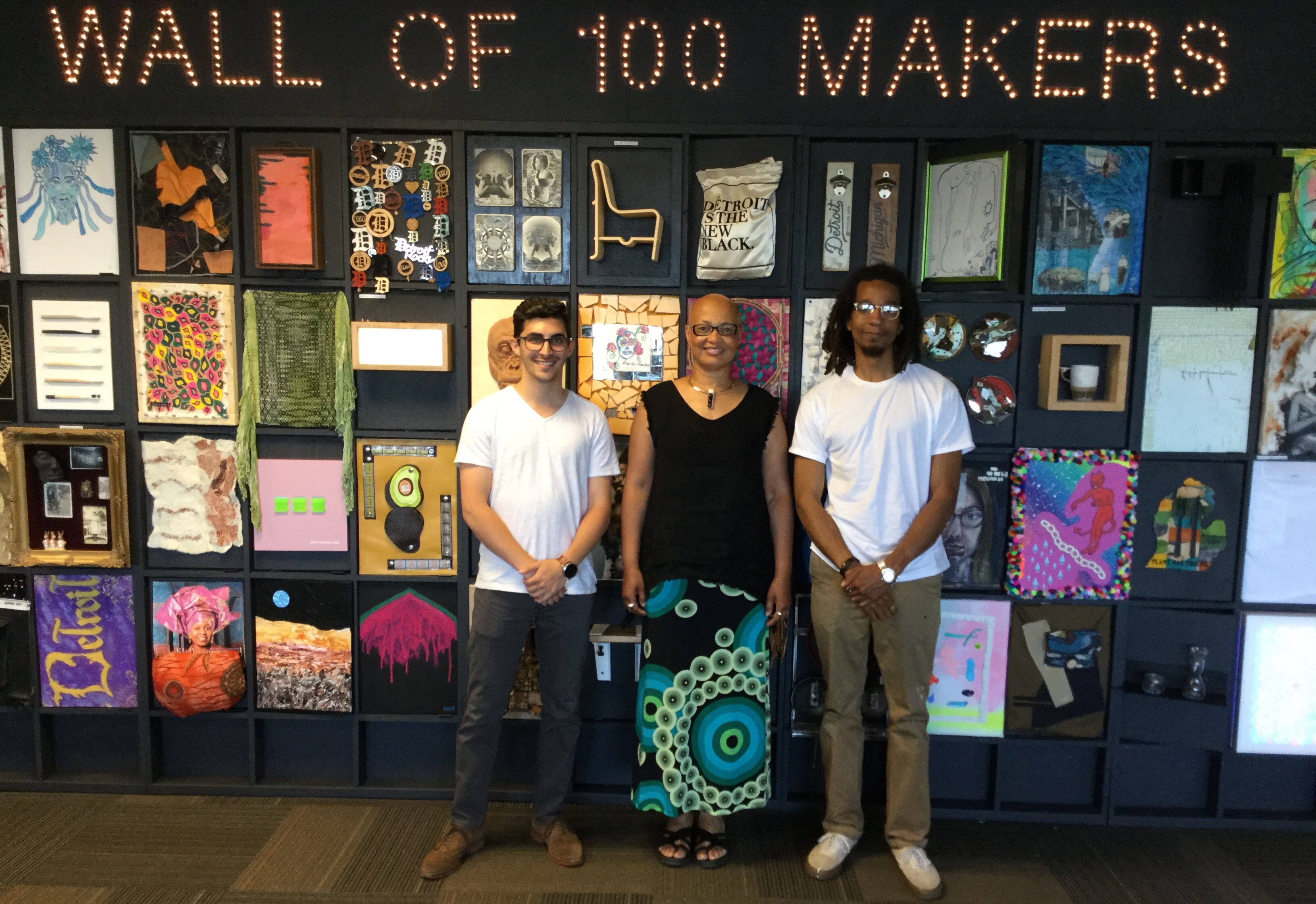 From left to wright: Mike Moceri, Mandisa Smith and Scott Campbell in front of the Wall of 100 Makers