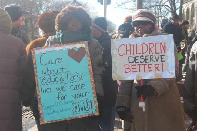  DPS teachers protesting during the 'sickout'. Opposition to emergency management was a large part of the protest. Photo Credit: Asha Johnson 