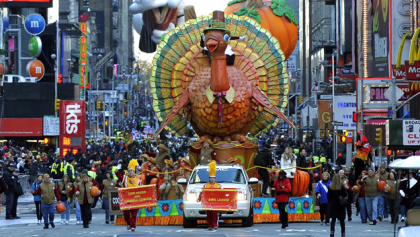 The Thanksgiving Turkey float during the 85th Macy's Thanksgiving Day Parade in New York November 24, 2011. The parade, which has been an annual event since 1924, is expected to draw an estimated 3 million spectators and 50 million television viewers, according the retail store. AFP PHOTO / TIMOTHY A. CLARY (Photo by Timothy A. Clark/Getty Images)