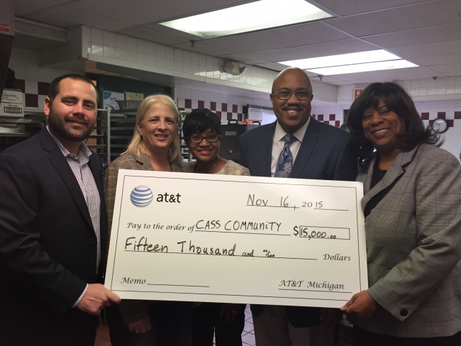 Kris Young, Director, External Affairs, AT&T; the Rev. Faith Fowler, Executive Director, Cass Community Social Services; LaTanya Garrett, Michigan State Representative; Robert Jones, Director, External Affairs, AT&T; Alberta Tinsely-Talabi, Michigan State Representative