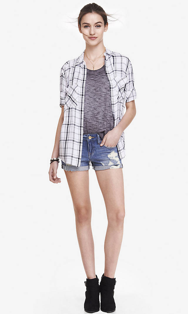 2 1/2 Inch Low Rise Destroyed Cuffed Denim Shorts $29.90 @ Express.com