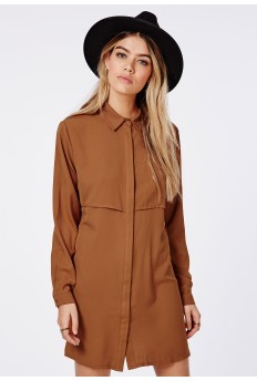 Tan Trench Style Shirt Dress $56 @missguided.com