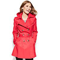 Coral Red DKNY Double-Breasted Trench Coat (also comes in muslin, grey and black) Reg price $180 Now: $89.99 at Macys.com