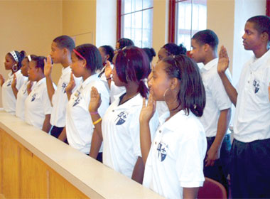 TEEN COURT jurors at Denby High School take an oath of confidentiality