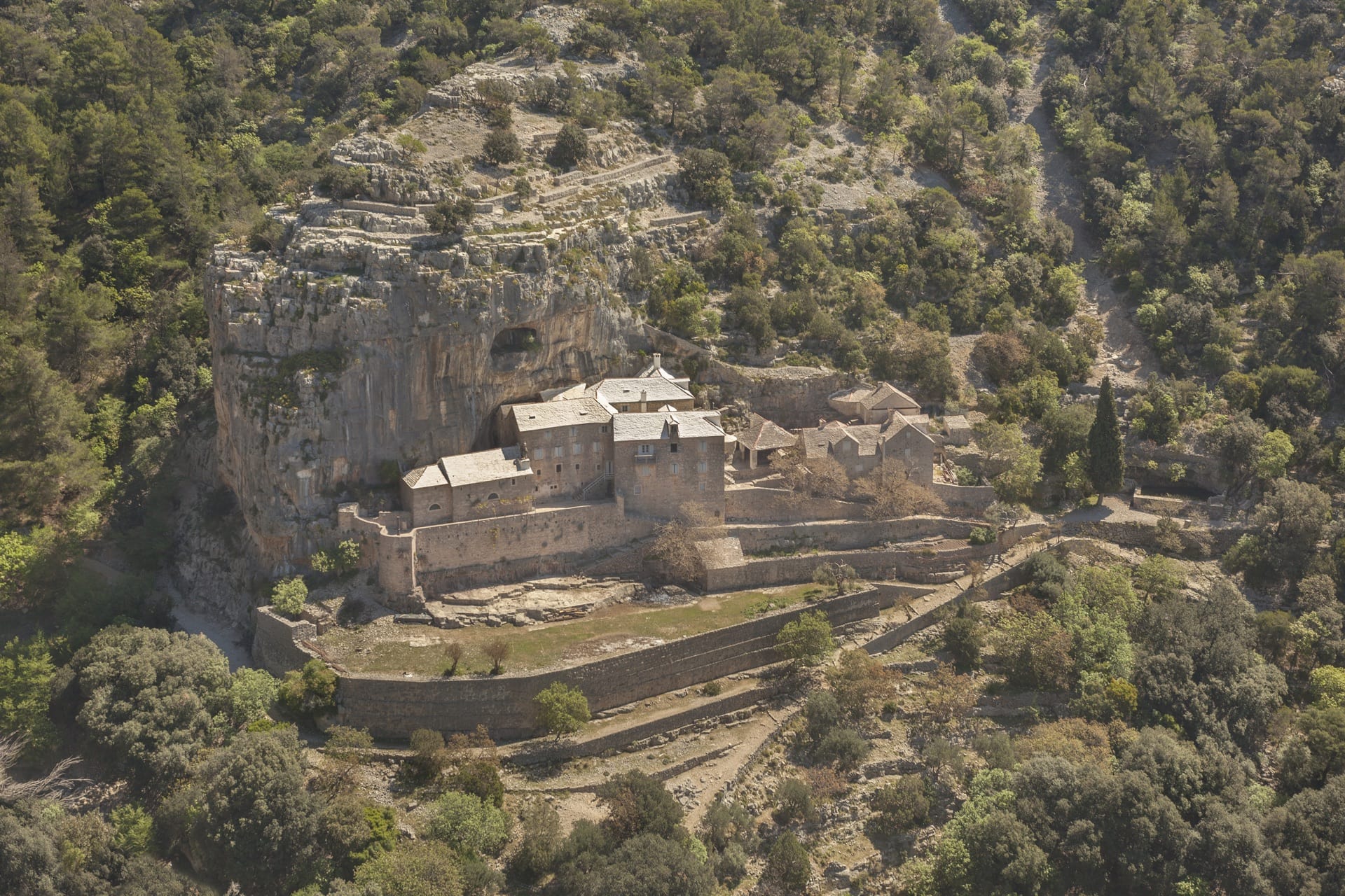 Aerial view of Blaca hermitage on island of Brač