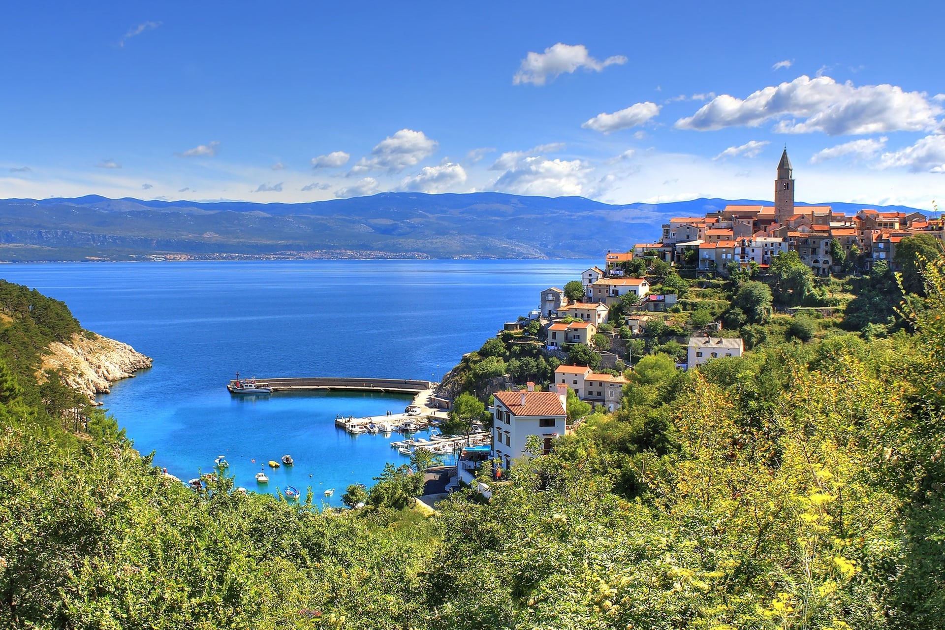 Panorama of Vrbnik, a small town on the east coast of the island of Krk
