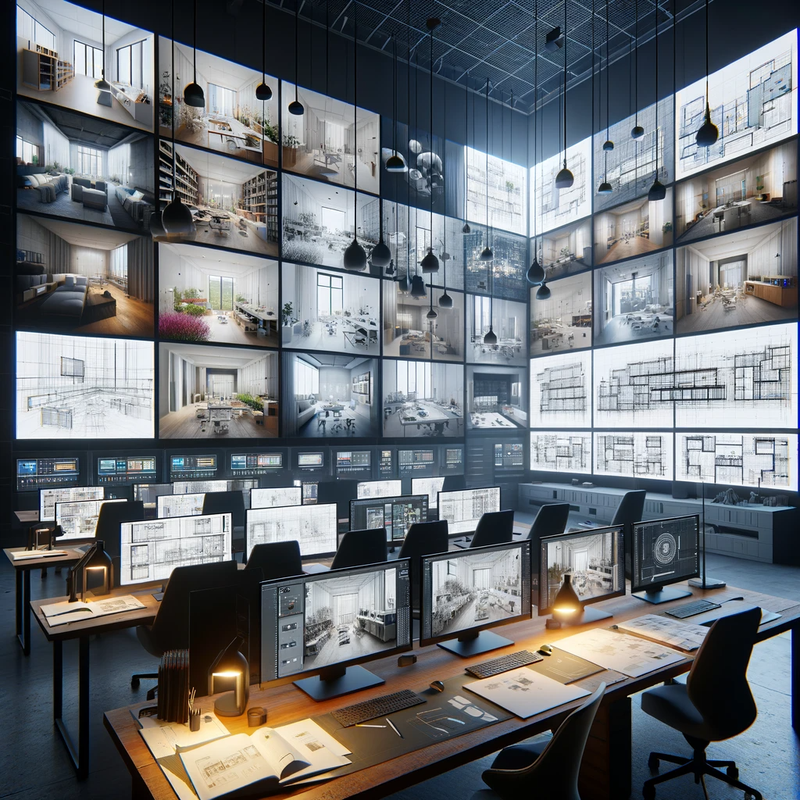 Design iterations of an interior space displayed on screens.png
