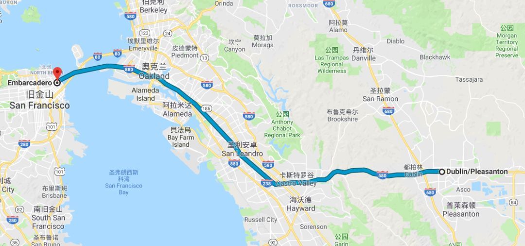 地铁50分钟到达旧金山