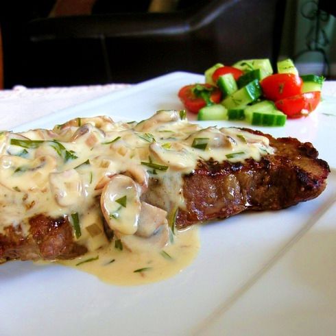 Grilled Steak (Florentine) w/ Mushroom Tarragon Cream Sauce