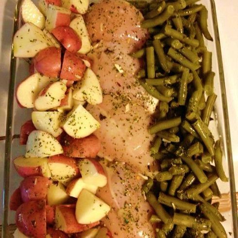 Easy & Healthy Chicken, Green Bean, and Potato Casserole with Italian Dressing