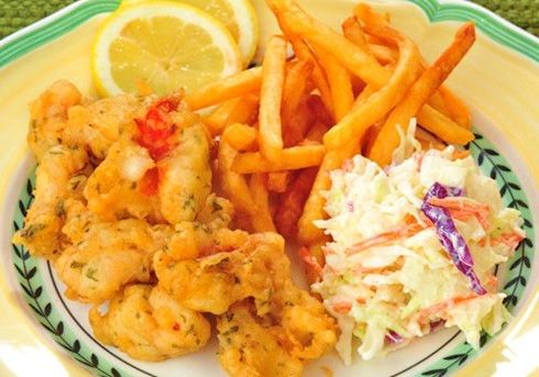 Beer-Battered Rock Shrimp with Honey Mustard