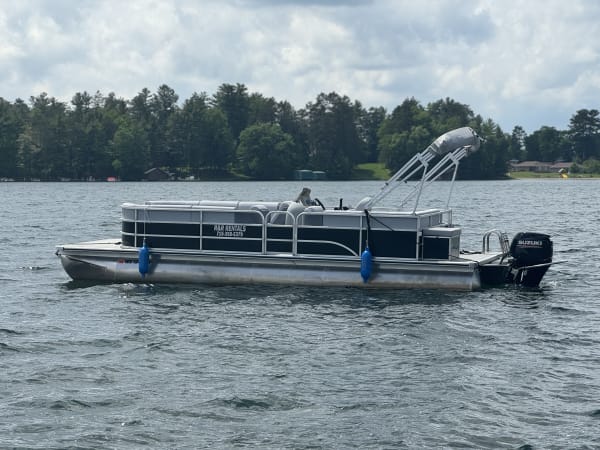 Comfortable 14-passenger pontoon boat - Pontoon rental at The Boathouse Restaurant at RR Rentals Ski and Tackle Shop