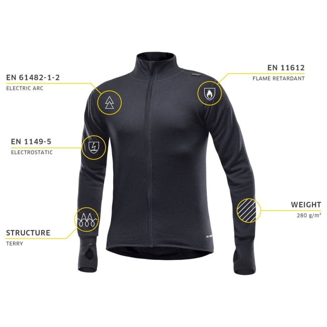 Devold Shield Jacket Wool FR Antistat, (950) Gr/Black