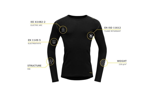 Devold SafeTop Round Neck Wool FR, (950) Gr/Black