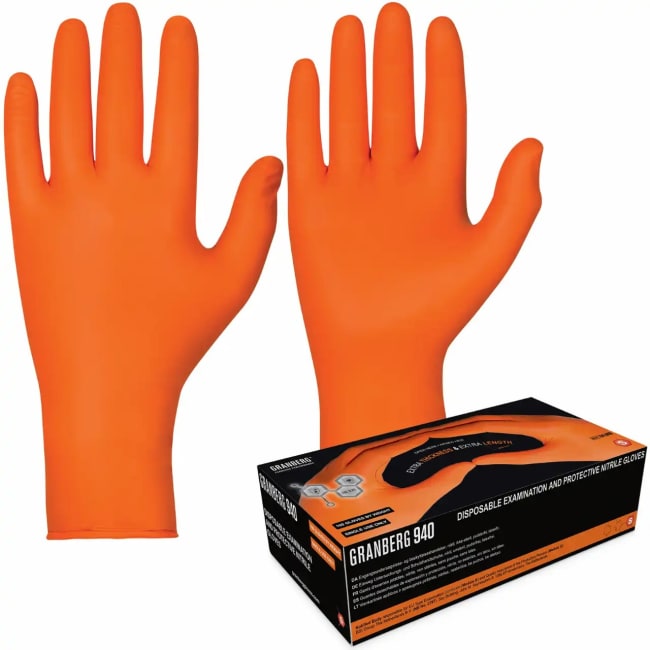 Gloves Nitrile powder free 27 cm length Orange