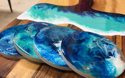 Resin coasters and cheeseboard