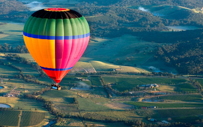 Hot air balloon over yarra valley