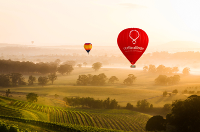 hot air balloon over countryside