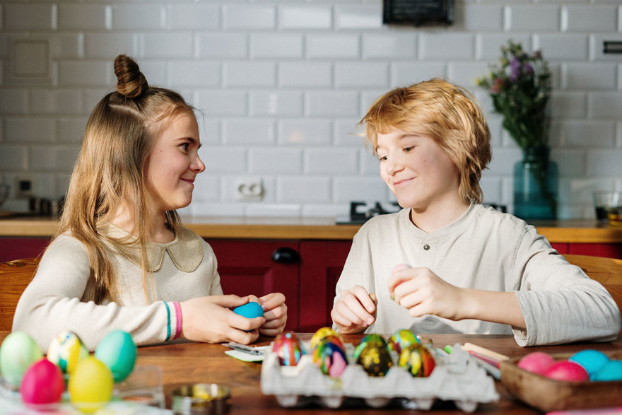 Kids doing easter egg art and craft