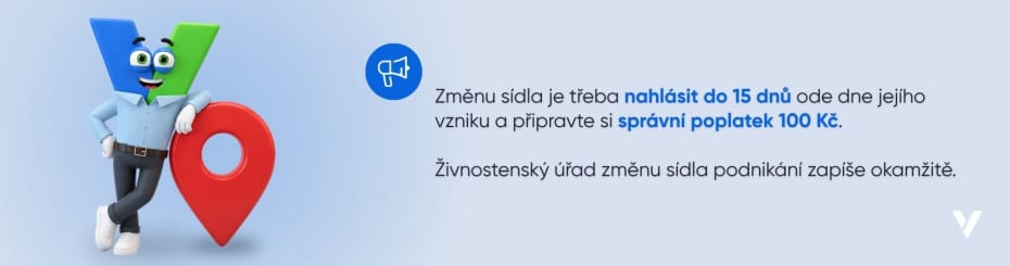 Změnu s&iacute;dla je třeba nahl&aacute;sit do&nbsp;15 dnů ode dne jej&iacute;ho vzniku a&nbsp;připravte si spr&aacute;vn&iacute; poplatek 100 Kč.