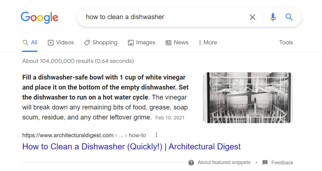 how to clean a dishwasher SERP