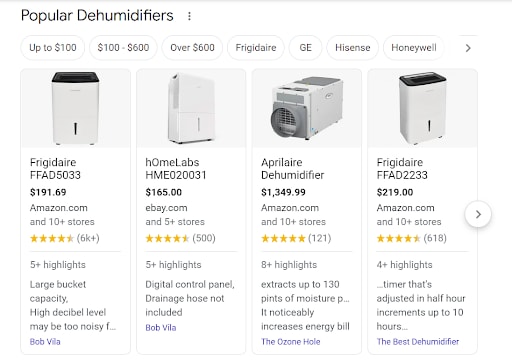 Popular Dehumidifiers Organic Search Results