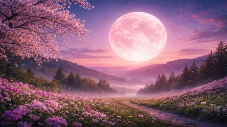 Růžový úplněk: Kouzlo jarní oblohy a nový začátek