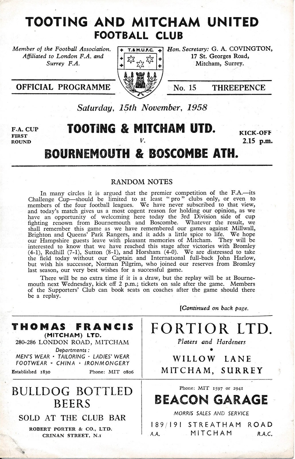 Match programme