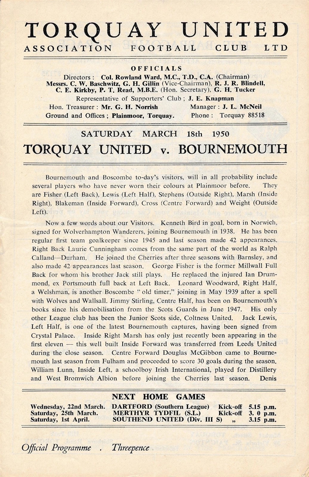 Match programme