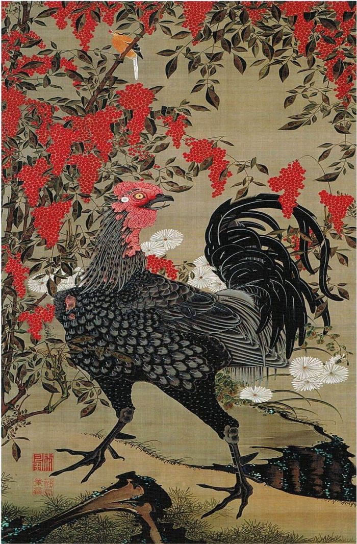 Nandina_and_Rooster_from_the_'Colorful_Realm_of_Living_Beings', ukiyo-e