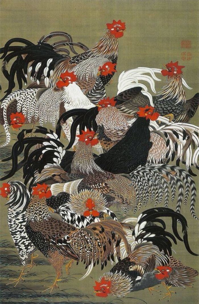 Roosters_from_the_'Colorful_Realm_of_Living_Beings', ukiyo-e